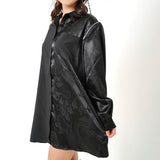 バイカラー肩開きBIGシャツワンピース