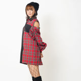 バイカラー肩開きBIGシャツワンピース