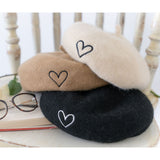 ハート刺繍ベレー帽