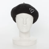 ハート刺繍ベレー帽