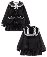 バックレースアップビジューセーラーファーコート