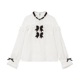 ハートビジューリボンオフショル風レースブラウス