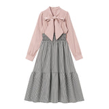 バッグレースアップボウタイワンピース