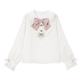 丸襟パールリボンフリルブラウス