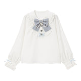 丸襟パールリボンフリルブラウス