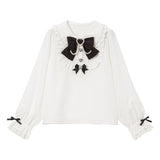 丸襟パールリボンフリルブラウス