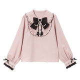 丸襟パールリボンフリルブラウス