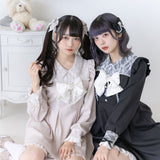 レース重ねパールリボンお嬢様ワンピース