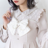 レース重ねパールリボンお嬢様ワンピース