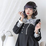 レース重ねパールリボンお嬢様ワンピース