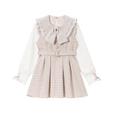 リボン襟風レースビジューツイードワンピース