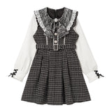 リボン襟風レースビジューツイードワンピース