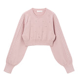 ラインストーンドットショートニットトップス