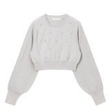 【新春セール】ラインストーンドットショートニットトップス