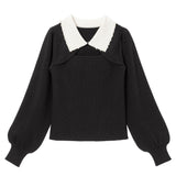 デコルテオープンパール衿ニットトップス