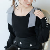 肩リボンガーリーニットトップス