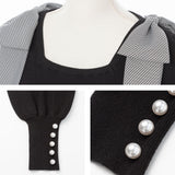 肩リボンガーリーニットトップス