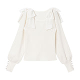 肩リボンガーリーニットトップス