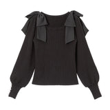 肩リボンガーリーニットトップス