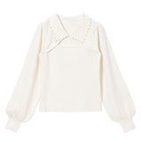 デコルテオープンパール衿ニットトップス