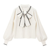 シンプルボウタイニットトップス