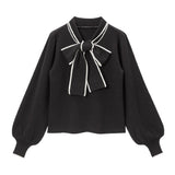 シンプルボウタイニットトップス