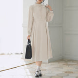 フリルスタンドカラー長袖ワンピース