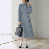 フリルスタンドカラー長袖ワンピース