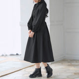 フリルスタンドカラー長袖ワンピース