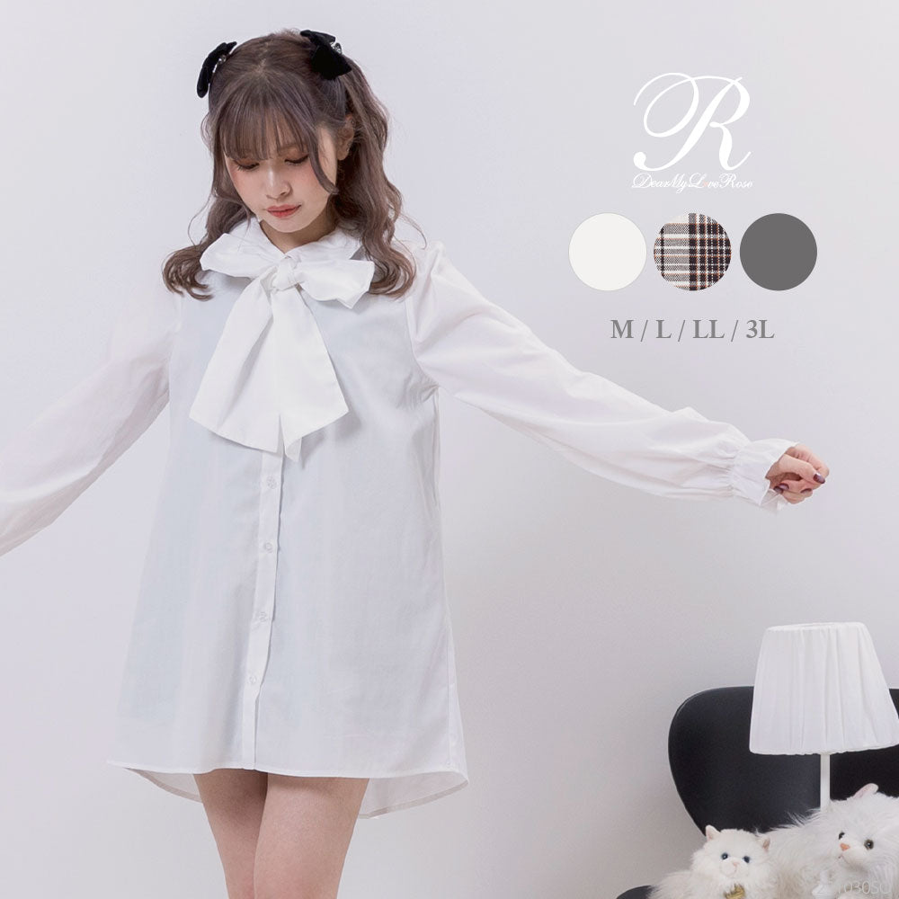 ボウタイチュニックシャツワンピース #シワになりにくい – レディース