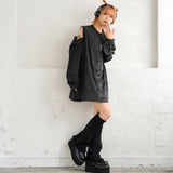 ドラゴン×ジップ肩見せチャイナカラーブラウス