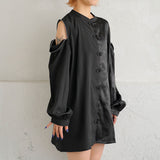 ドラゴン×ジップ肩見せチャイナカラーブラウス