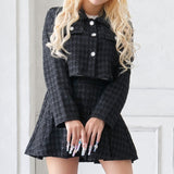 千鳥×ビジュー釦プリーツスカートセットアップ