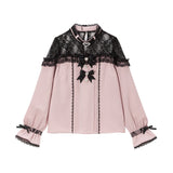 ハートビジューリボンオフショル風レースブラウス