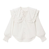 【新春セール】ビッグセーラーフリル襟長袖ブラウス【大きいサイズ有】