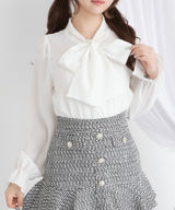 【メール便】シンプルボウタイシャツブラウス #シワになりにくい【大きいサイズ有り】