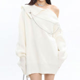 【新春セール】ビッグカラージップオフショルアレンジニットワンピース