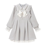 レース重ねパールリボンお嬢様ワンピース