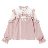 レースフリルポンポンリボンブラウス