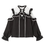 レースフリルポンポンリボンブラウス