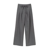 リボンベルト付シンプルタックワイドパンツ