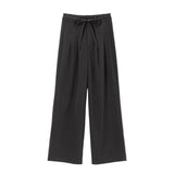【新春セール】リボンベルト付シンプルタックワイドパンツ