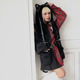 ネコ耳ピアスフード付マフラー/バラクラバ