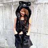 ネコ耳ピアスフード付マフラー/バラクラバ