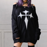 十字架オフショルニットチュニックワンピース【大きいサイズ有】