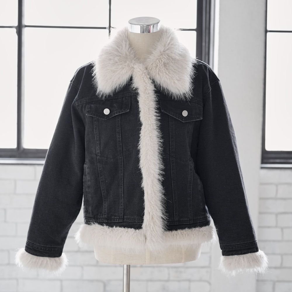 ボリュームフェイクファー中綿デニムジャケットアウター – レディース