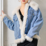 ボリュームフェイクファー中綿デニムジャケットアウター