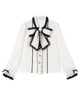 レースフリルたっぷり上品ボウタイリボンブラウス