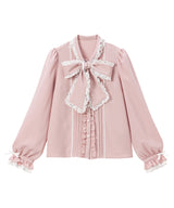 レースフリルたっぷり上品ボウタイリボンブラウス