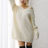 肩開き2WAYジップ前後着用OKニットワンピース